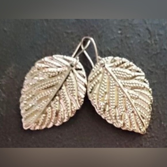 Golden Leaf Autumn Fall Textured Veined Leaves Nature Sparkly Boho Hippie Dangle - Picture 15 of 16